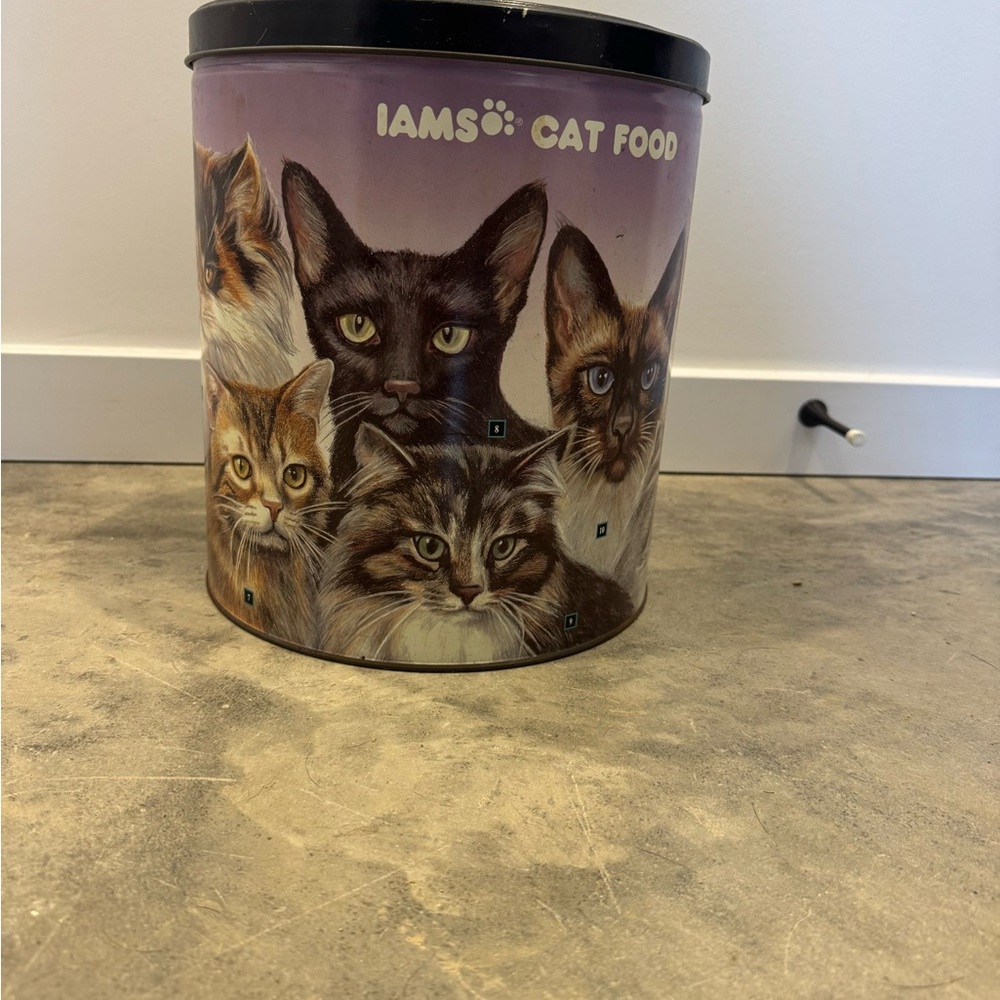 Vintage Iams Cat Food Decorative Storage Tin - Purple